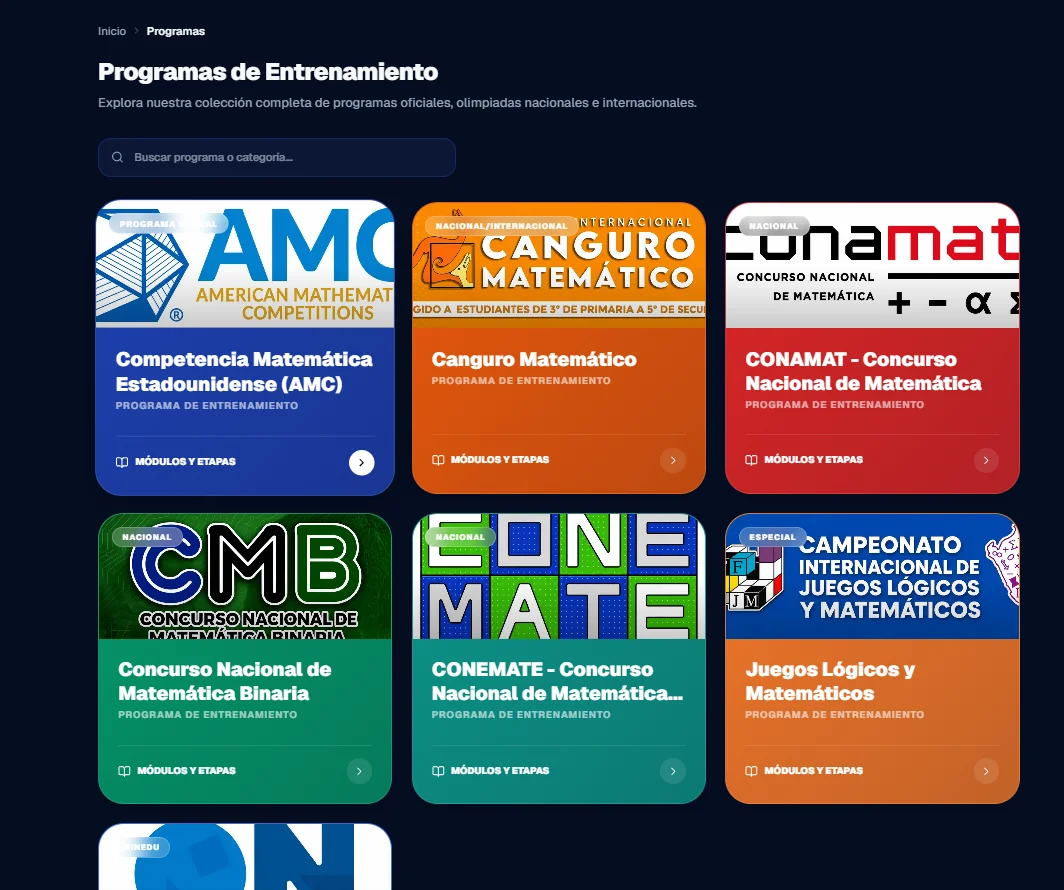 Catálogo real de programas de entrenamiento de Albert Math Academy